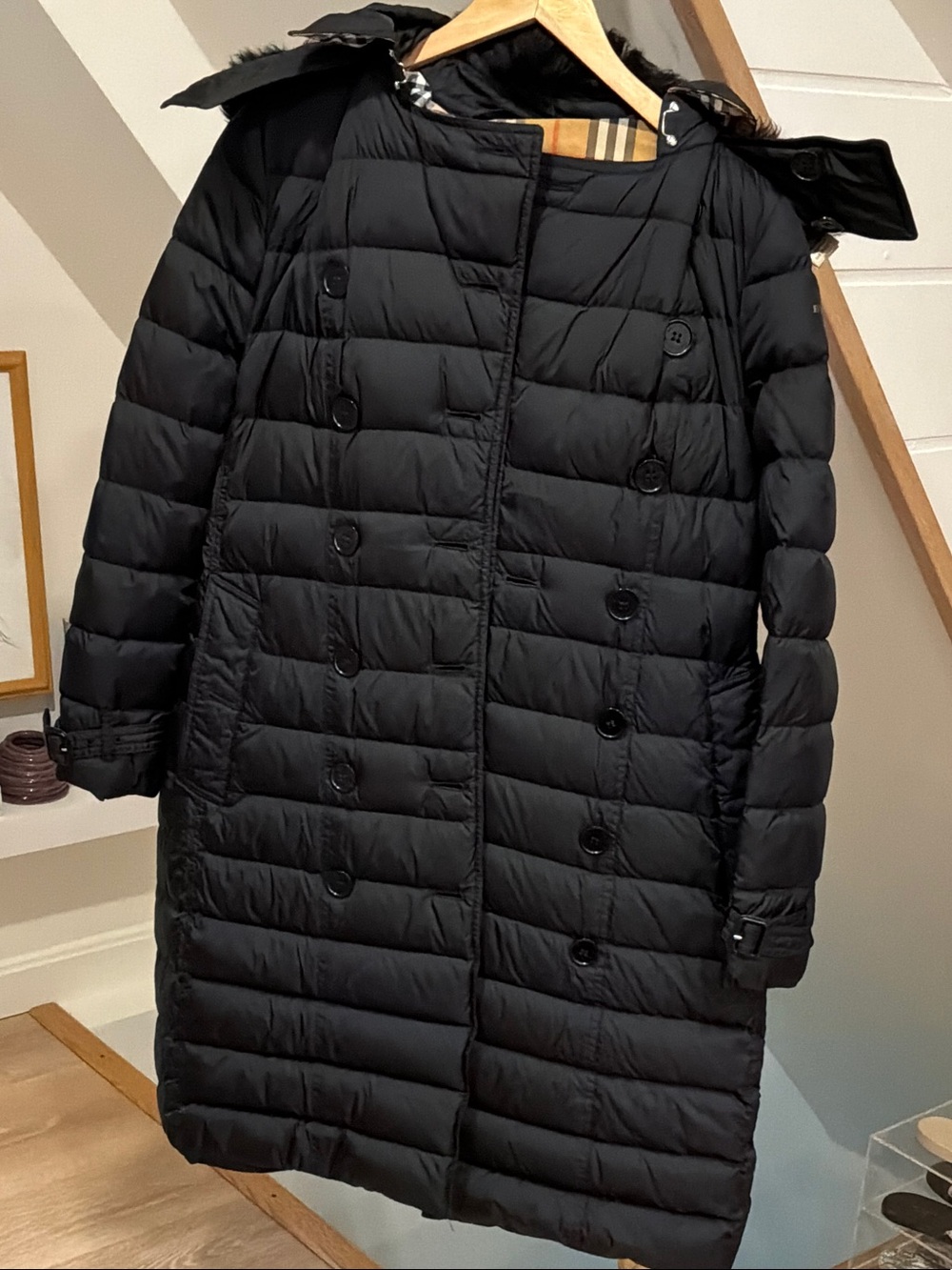 Burberry Black Quilted Long Puffer Coat with Hood